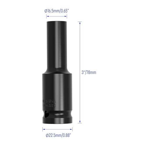 Image of 1 /2 inch Inch Drive by 11mm(7 /16 inch) Deep Impact Socket, Heat-Treated CR-V Steel 3 Inch Length, 6-Point Metric Sizes
