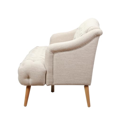 Image of Modern Wingback Tufted Velvet Loveseat, 73.25 inch 3 Seat Sofas Settee Bench Banquette Chesterfield Love Seat with High Back Thick Padded Cushioned Upholstered Couch for Living Room, Victorian, Beige