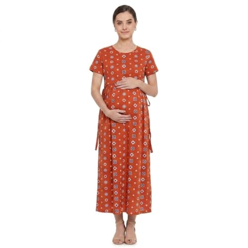 Image of Zero Clothing Feeding Dress for New Moms Casual Loungewear Ankle Length | Cotton Maternity Nighty | Zipless Feeding Dresses for Women | Pregnancy & Nursing Wear