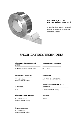 Novanetus ALU TAZ Netzverstärkt Aluminium Klebeband, Aluband, Aluminiumband 100mm x 50m für Lüftungs- und Klimaanlagen, Verstärktes Selbstklebeband, Dichtband, Isolieren