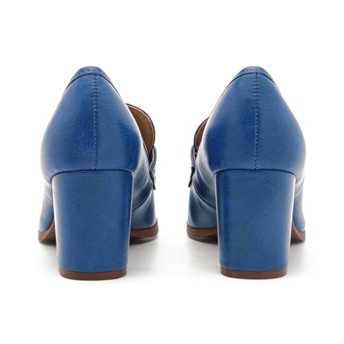 Women Chunky Block Heel Loafers Pumps Round Closed Toe Slip On Oxford Loafer Shoes Mid Heel Classic Work Pumps for Office Ladies Matte Leather Formal Business Dress Shoe Vintage 4-11 M US4