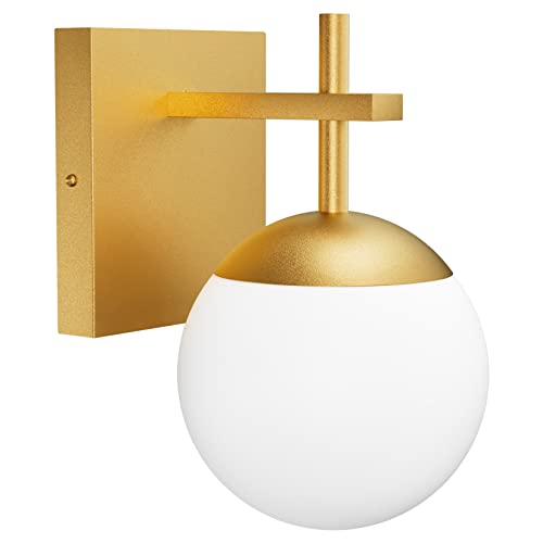 Image of Ralbay Gold Wall Sconce, Mid Century Modern Gold Wall Light Fixtures Milky Glass Indoor Wall Lamp for Home Decor Bathroom Kitchen Living Room Vanity Hallway, Gold 1 Light (Exclude Bulb)