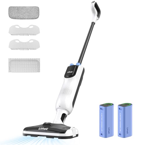 LiTHELi Cordless Vacuum Mop Cleaner, 2-in-1 Hard Floor Stick Vacuum, Wet Dry Mop, 2 Disposable Dust Boxes, 14 Disposable Pads & 1 Washable Pad, 2 Swappable 4000mAh Batteries