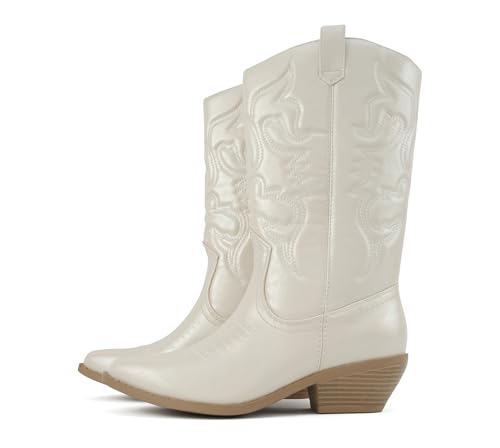 Image of Soda inchTELLER inch ~ Women's Western Cowboy Boots with Stitched Detailing, Pointed Toe, and Low Block Heel