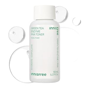 innisfree Green Tea Enzyme PHA Toner with Hyaluronic Acid and Green Tea, Hydrating Korean Toner for Glowing Skin