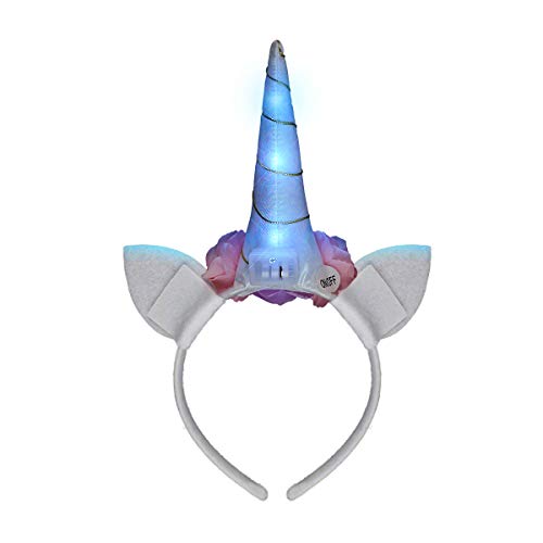 FlashingBlinkyLights Light Up Unicorn Headband with Ears, Flowers & Magical Color Changing LED Horn