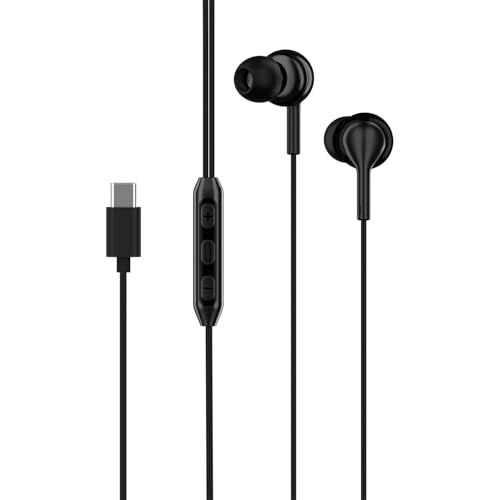 Image of Lynacz Original Type-C Wired Earphones 100 C with Mic, Compatible with Samsung, Oppo, Xiomi Lightweight Design Tangle Free & Deep Bass, Easy Fit Design (Black)