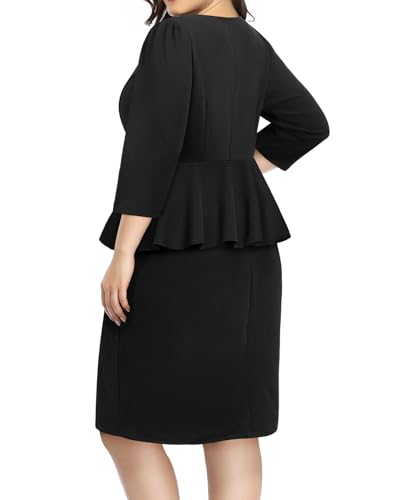 Pinup Fashion Office Dresses for Woman for Work Plus Size - Business Church Square Neck Peplum Knee Length Dress4