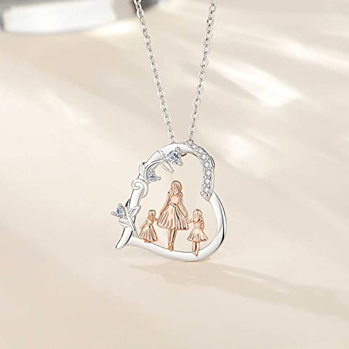 EUDORA Sterling Silver Mother Daughter Necklace for Women, Mama Son Daughter Necklace Pendant for Mom and Daughter,Mom Jewelry from Daughter Mother's Day Gift for Mother Daughter Aunt Grandma3