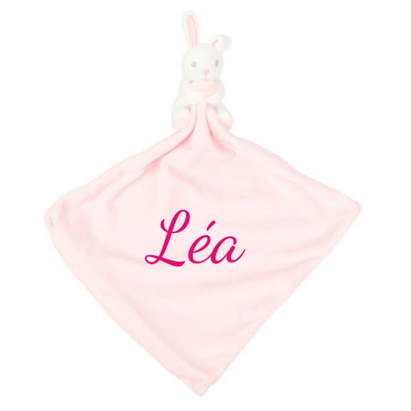 Doudou ourson bleu brodé rose compagnon idéal des sorties de bébé