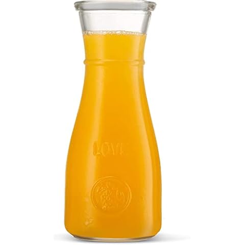 750 ml Carafe Pitcher Glass - The LOVE Drink, Juice, Glass Water Pitcher & Water Carafe - Elegant Wine Decanter & Mimosa Bar Set - Easy Grip Neck & Wide Mouth for Pouring by Kitchen Lux Cover