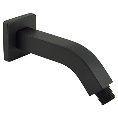 Aquaiaw Square Shower Arm and O-Ring Flange, 6 inch, Solid Brass, Both Soldered 1/2 NPT Tapered Threads, Matte Black Wall Mount Shower Arm Extension with Escutcheon, for Rainfall Shower Head Max. 10" Cover