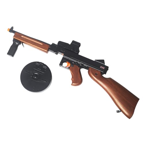 QicoociQ Modified Classic Tommygun Style Automatic Electric Gel Ball Blaster Wood Grain Design Extended 48 Foot Range 7.4V Powerful Outdoor Games & Toys for Age 14+