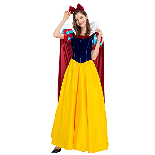 LANGWEI Femmes Halloween Costumes Adultes Conte De Fées Blanche-Neige Robe Soirée De Bal Cosplay Costume Accessoires,Jaune,S