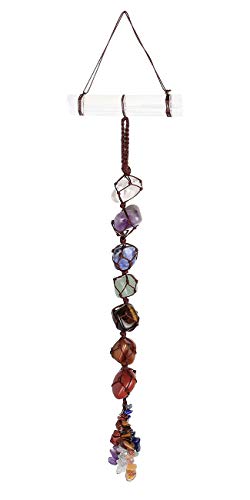 VadiForest 7 Chakra Gemstones Reiki Healing Crystals Hanging Ornament Tumbled Palm Stones Tassels Selenite Crystal Bar Home Indoor Decoration for Good Luck Yoga Meditation Protection