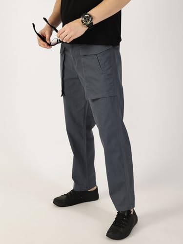 Image of Thomas Scott Men's | Solid | Light Weight | Breathable Fabric | Mid Rise | Regular Fit | Cotton Blend | Button Waist | Cargo | Trouser | Pants