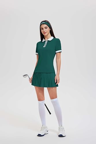 Image of Tennis Skirt Sets for Women Zipper Color Block High Waisted Golf Polo Two Piece Skirt Set Women 2 Piece Outfits