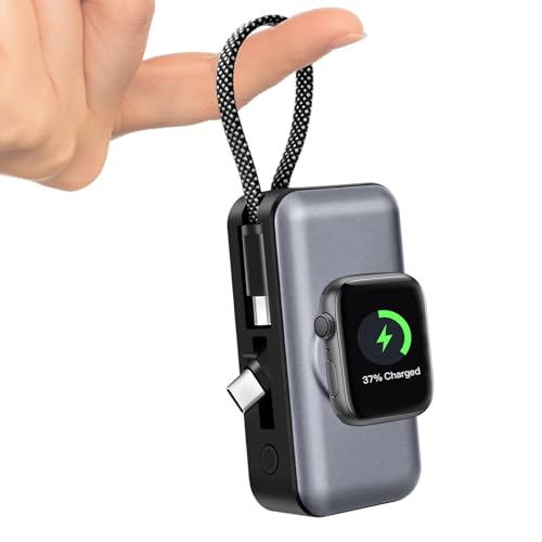 Mini Power Bank 5000mAh para Apple Watch, PD20W Batería Externa Carga Rapida con Cable USB C Incorporado, Bateria Portatil Cargador Externo para Movil, para iWatch 11/10/9/8/SE/Ultra/Ultra2, iPhone