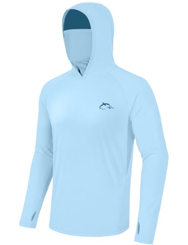 Image of FISHEAL Men's UPF 50+ Sun Protection Fishing Hoodie, Long Sleeve UV Shirts with Mask, Quick Dry Hooded for Outdoor Beach