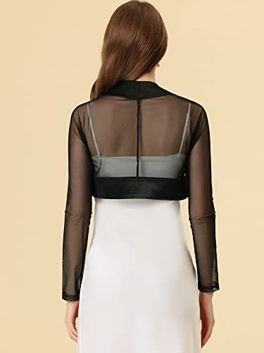 Image of Allegra K Women's Satin Shrug Wedding Open Front Mesh Evening Formal Bolero