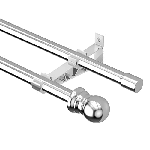 Harrms Tringle à rideaux 2 voies Argent, 76-186 cm, Tringle à rideaux extensible en acier inoxydable, ensemble de tringles à rideaux murales avec supports...