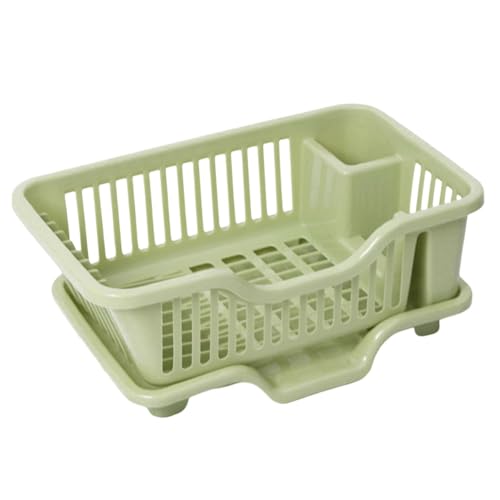 PETSOLA Escurridor de Platos con Bandeja para Cubiertos Porta Platos Soporte de Escurrido de Cocina de Material PP con Bandeja Removible Adecuado para Organiz, Verde, Individual