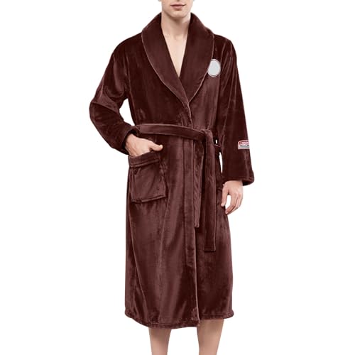 Albornoz para mujer de rizo, unisex ligero hasta la rodilla, albornoz de rizo, albornoz para sauna, albornoz ligero con capucha y prácticos bolsillos frontales, La21Brown, 3XL