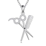 DAYLINLOVE Collar con colgante de plata de ley S925 con tijeras y peine para peluquería, regalo para mujer