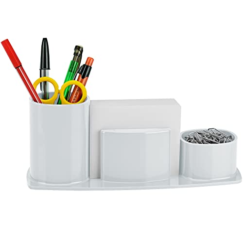 Acrimet Millennium Desktop Organizer Holder for Pen, Pencil, Clip, Paper and Desk Accessories (Plastic) (Paper Included) (White Color)