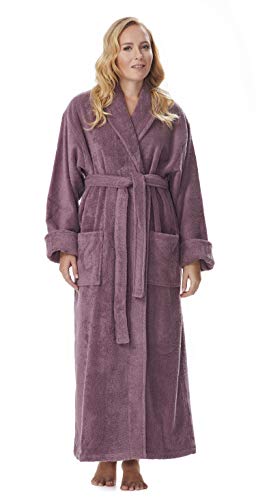 Arus Women's Long Style Full Length Robe Thick Shawl Collar Turkish Bathrobe Plum S/M