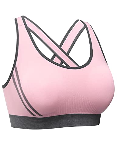 Litherday Sujetador Deportivo Mujer Sin Costuras de Alto Impacto Top Deportivo Push Up con Almohadilla Extraíble para Yoga Fitness Gimnasio y Running, Rosa, M
