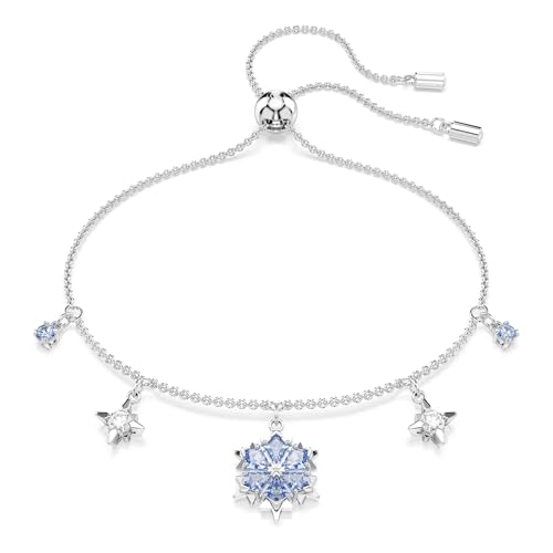Swarovski Bracelet Magic, design flocon de neige, cristaux Zirconia bleus et incolores, chaîne en métal rhodié, fermoir à boule coulissante