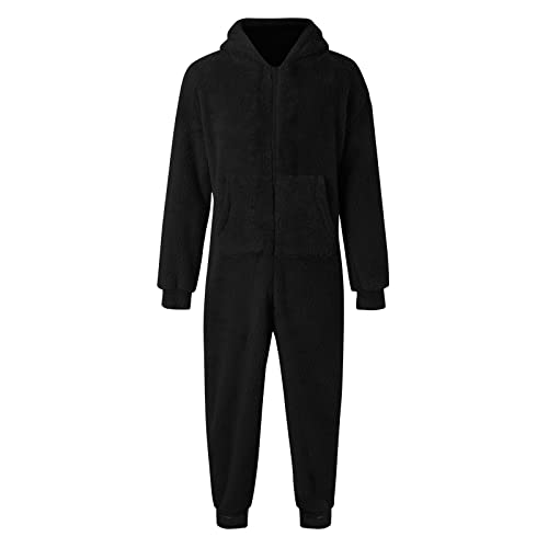 Mens Teddy Fleece Hooded Jumpsuits Onesies Zip Up Sherpa Lined One Piece Pajamas Playsuit Overalls Rompers4