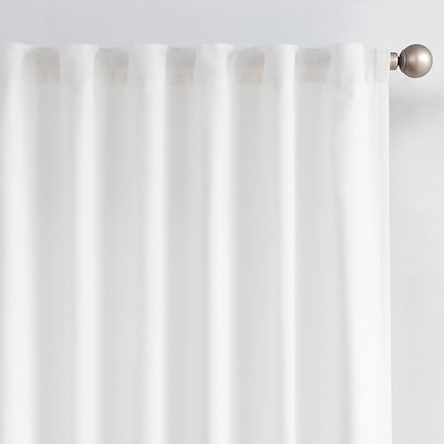 jinchan 100% Blackout Linen Blend Curtains for Bedroom 84 Inch Length Off White Rod Pocket Back Tab Thermal Insulated Curtains for Living Room Modern Drapes Set 2 Panels