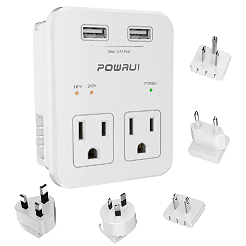 Travel Essentials European Plug Adapter - International Power Plug with 2 USB Ports & 2 US Outlets, Plug for Europe, UK, China, Australia, Japan, Fit for Laptop, Cell Phones (Not Voltage Converter)