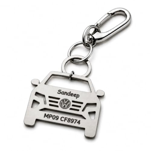 Image of Personalized Stainless Steel Key Chain /Key Ring | Durable, Compatible with All Models | Customized Car Number Plate | Ideal Gift for Him (Silver)