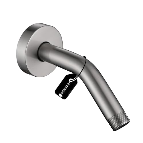 Senhozi 6 Inch Shower Arm with Flange and Teflon Tap, Brushed Nickel Shower Head Arm Angle Adjustable, Stainless Steel Wall Mount Shower Extension Pipe, SE001BN