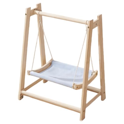 Vzck 猫ベッド ペットハンモック ハンモック 木製 吊りベッド スイングチェア 猫用ゆりかご 1/2段吊りはんもっく 木製 ハンモックチェア 猫ブランコ 取り外し可能 組み立て簡単 自立式 洗濯簡単で快適 可愛い 休憩 日光浴 オールシーズン対応 (ブ