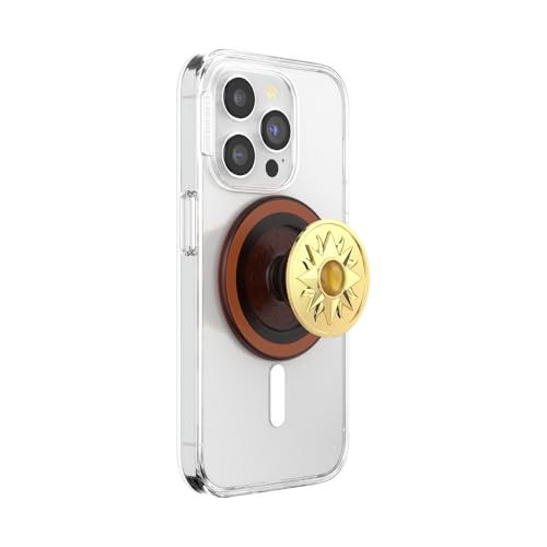 PopSockets Round Phone Grip Compatible with MagSafe, Adapter Ring Included, Phone Holder, Wireless Charging Compatible - Sun Jewel Amber