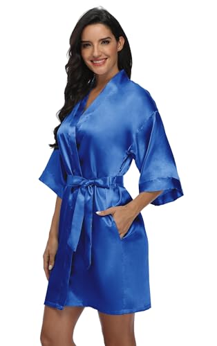 Image of Women's Pure Short Silky Robes Bridesmaid Bride Party Satin Robes Sleepwear
