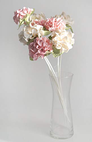 Plawanature Set of 6 White - Pink Hydrangea Mulberry Paper Flower with Reed Diffuser for Home Fragrance Aroma Oil.