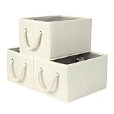 StorageWorks Storage Bins with Cotton Rope Handles, Foldable Storage Basket for Shelves, Mixing of Beige, White & Ivory, 3-Pack, Medium