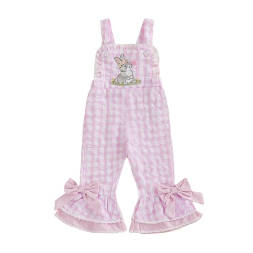 Michellecmm Toddler Baby Girl Easter Outfit Overalls Bunny Romper Ruffle Romper Bell Bottom Suspender Jumpsuit Cute Clothes (Ca Light Pink 3-4T)