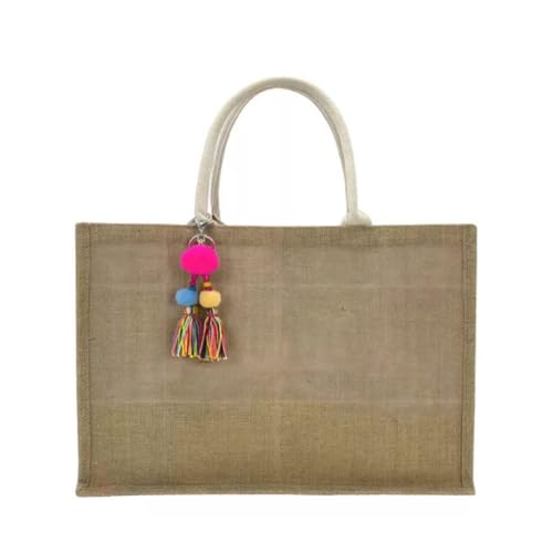 Bolsa De Palha Natural Feminina Mochila Juta para Praia Grande Com Zíper