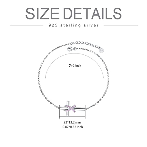 925 Sterling Silver Breast Cancer Awareness Bracelet Cross Pink Ribbon Bracelet Breast Cancer Survivor Gifts for Women4
