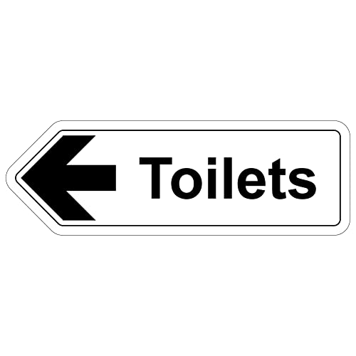 V Safety Shaped Safety Sign - Toilets Arrow Left - 450X150 - 1MM Rigid Plastic, White, 450 x 150 cm