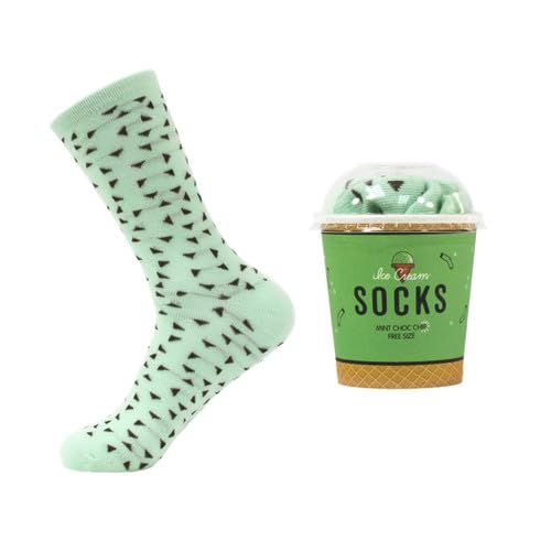 1 par de calcetines de tubo medio con patrón de helado, menta Choc-Chip divertidos estilo urbano, calcetines unisex para fiesta, con caja de regalo, relleno de calcetines y medias para mujer, verde,