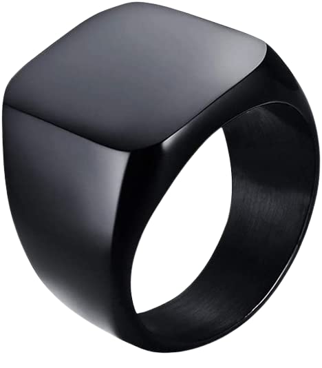 Ringzanio Mens Ring| Glossy Signet Ring Sqaure Shape For Mens and Boys Ring| Adjustable Ring| (Black) (B0C3LK59ZB) Amazon Price History, Amazon Price Tracker