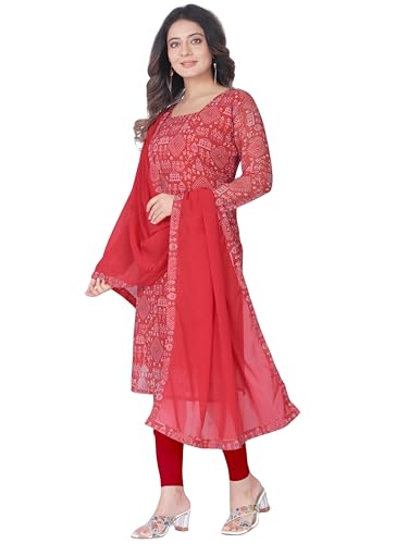 Image of Women's Printed Kurti with Georgette Dupatta, Full Inner Lining, Lightweight Ethnic Set