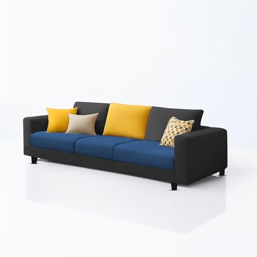 Image of Galib 3+2 Seater Sofa Set for Living Room (Blue Black Fabric) Premium Fabric Sofa Set